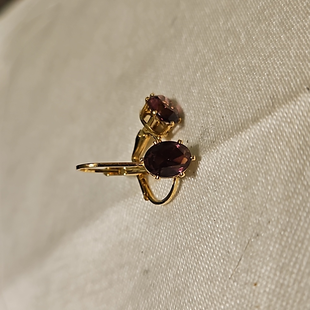 Gold-tone Lavender Rhinestone Dangle Earrings - Picture 2 of 7